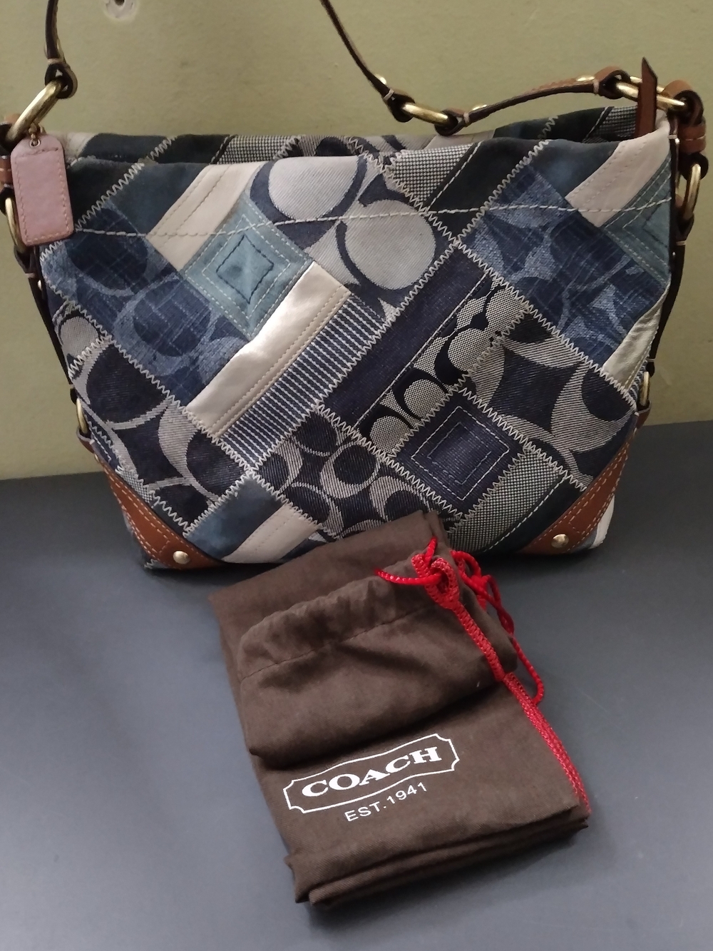 COACH Carly Denim Patchwork Shoulder Bag